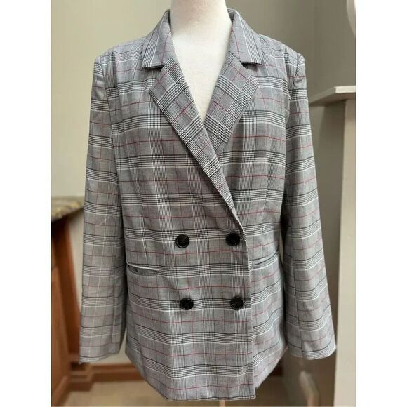 Amazon NWT L lined double breasted black plaid blazer w-large front pockets - Picture 1 of 6